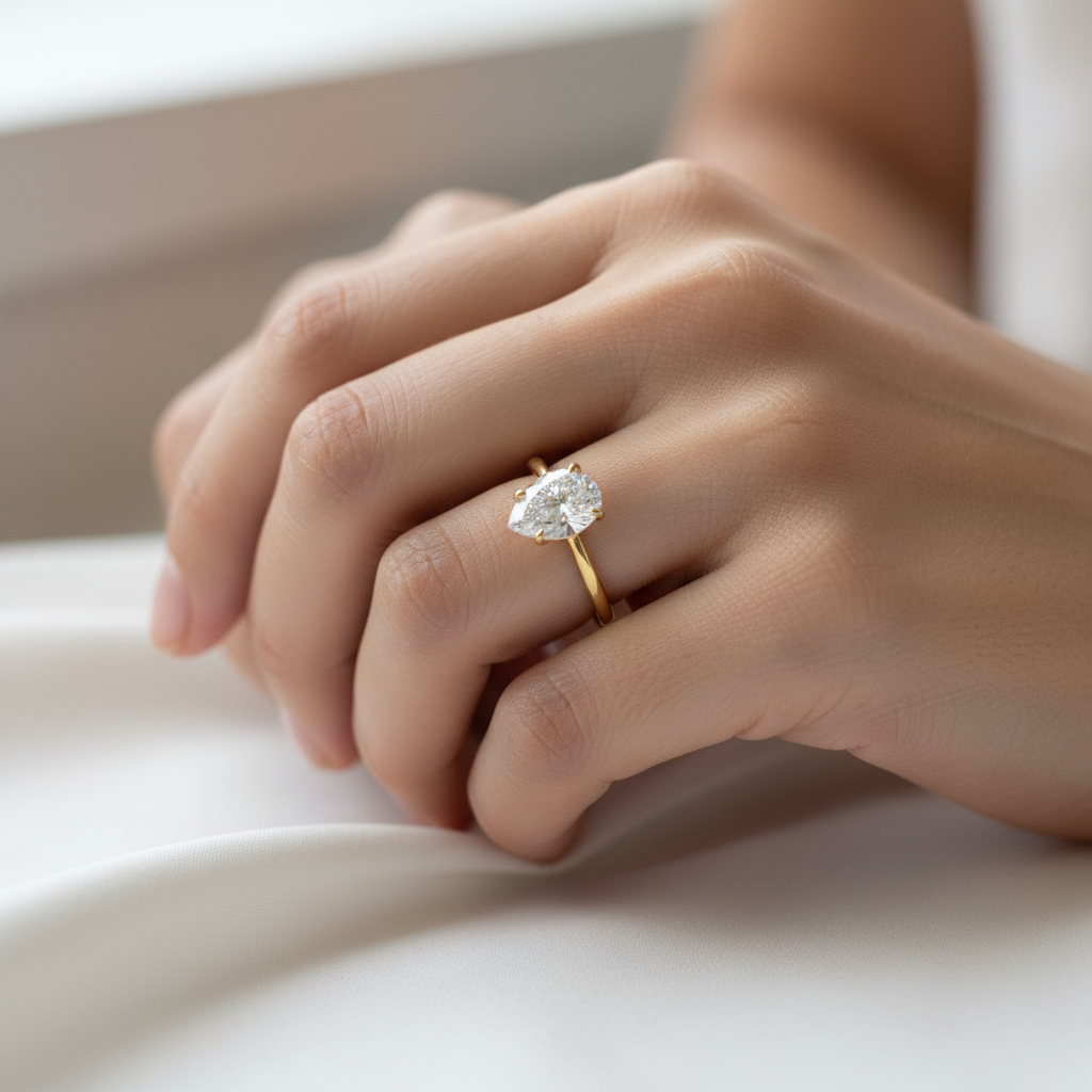 Four-Prong Pear Cut Ring – Classic Brilliance in a Delicate Silhouette