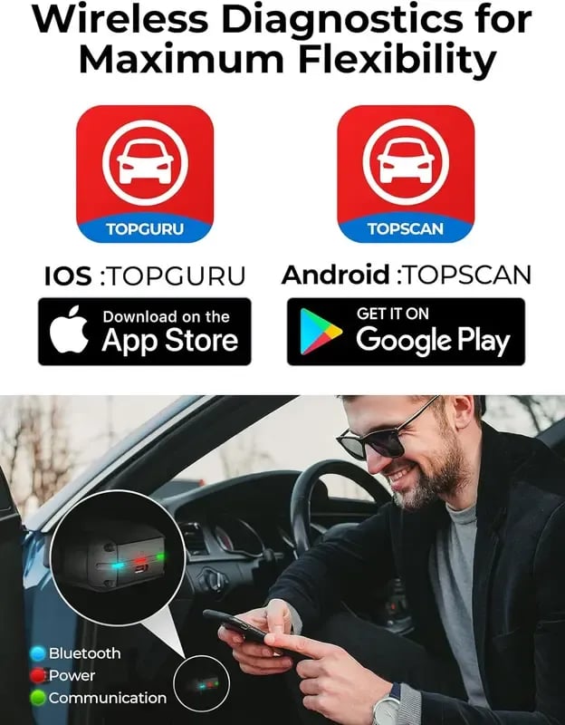 TopScan OBD2 Scanner Bluetooth Wireless Full System Diagnostic Tool
