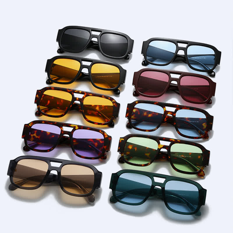 Square Frame Double Bridges Classic Thick Sunglasses