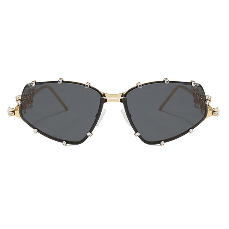 Rhinestone Decor Geometric Frame Hipster Y2K Sunglasses