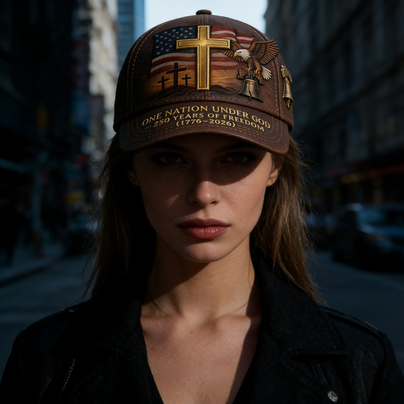 Vintage Distressed Cap – One Nation Under God Cross & Flag Hat