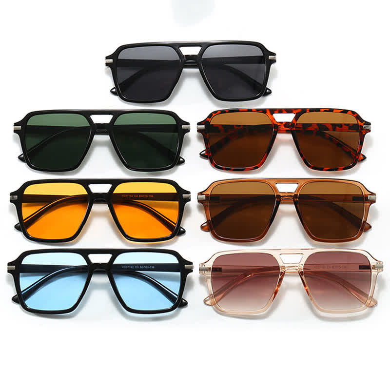 Square Frame Double Bridges Classic Sunglasses