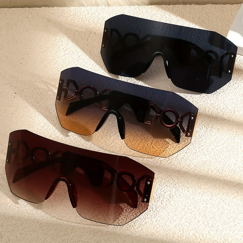 One-piece Rimless Oversized Tined Sunglasses