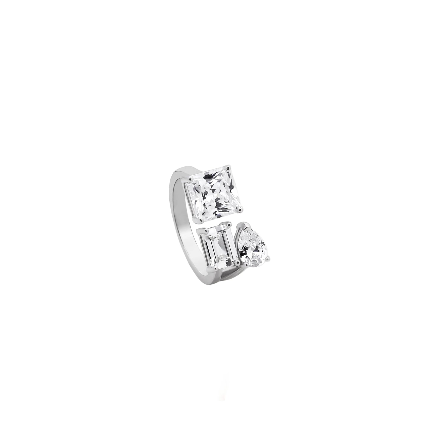 Triple-Cut Diamond Open Ring – A Geometry of Timeless Sparkle