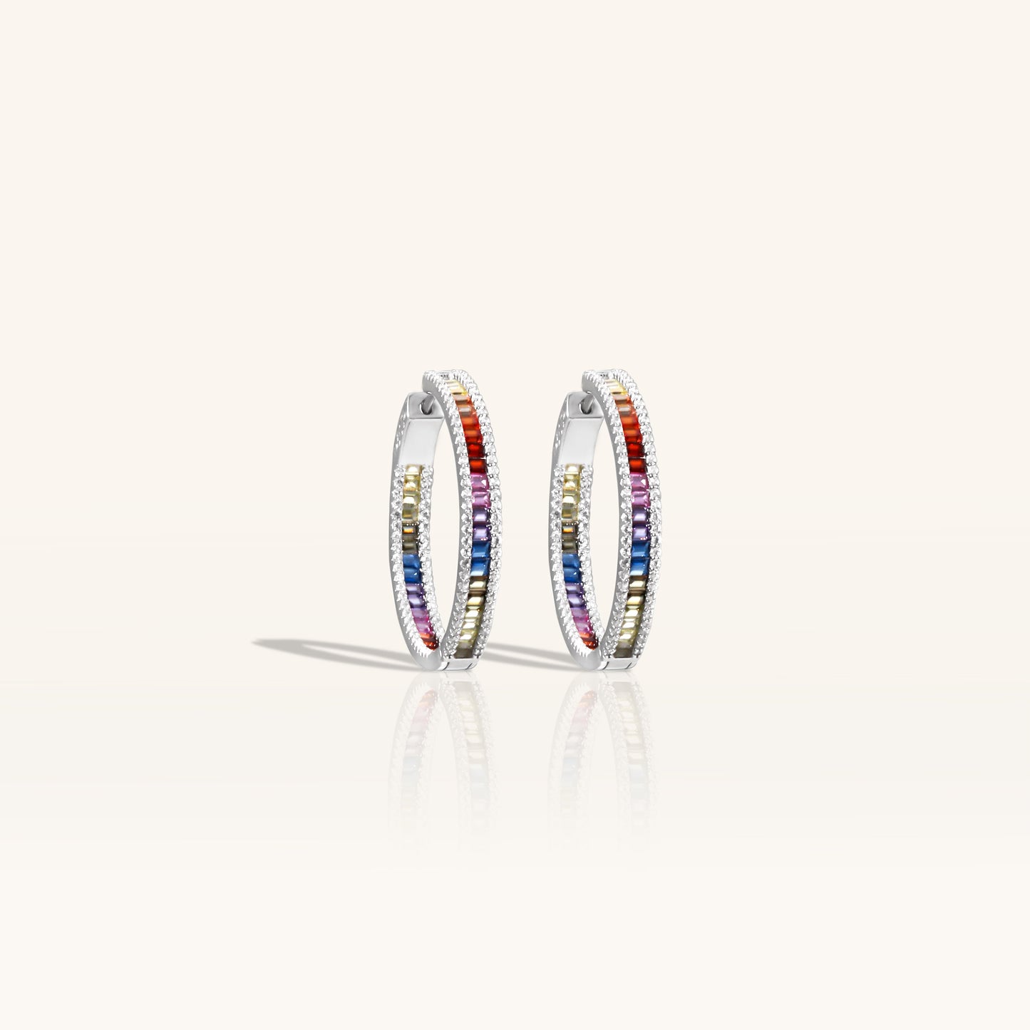 Rainbow Diamond Baguette Large Hoop