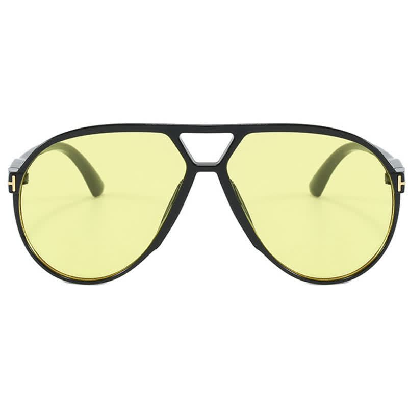 Double Bridges 'T' Design Oversized Frame Hipster Aviator Sunglasses
