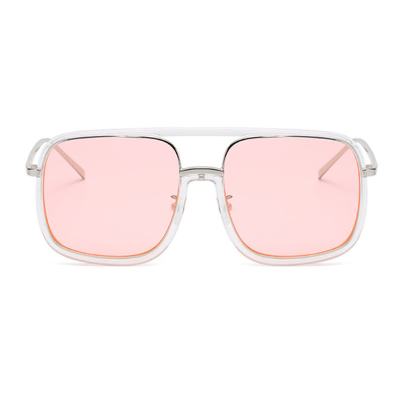 Tortoise Pattern Flat Top Square Frame Double Bridges Sunglasses
