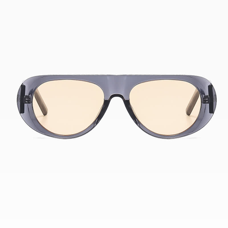 Oval Frame Wide Temples Vintage Aviator Sunglasses