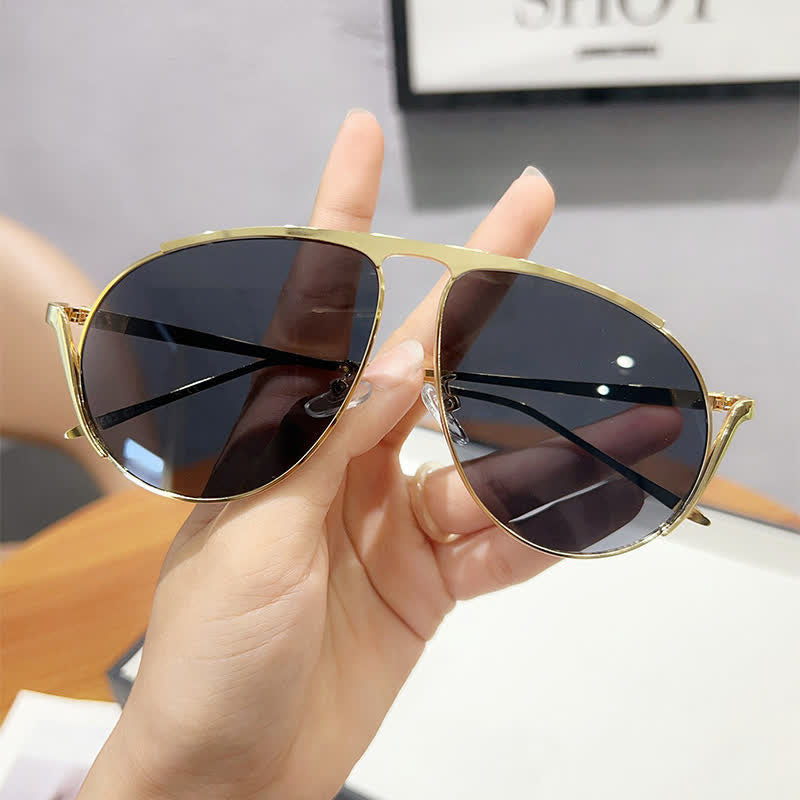 Hipster Metal Temples Aviator Sunglasses