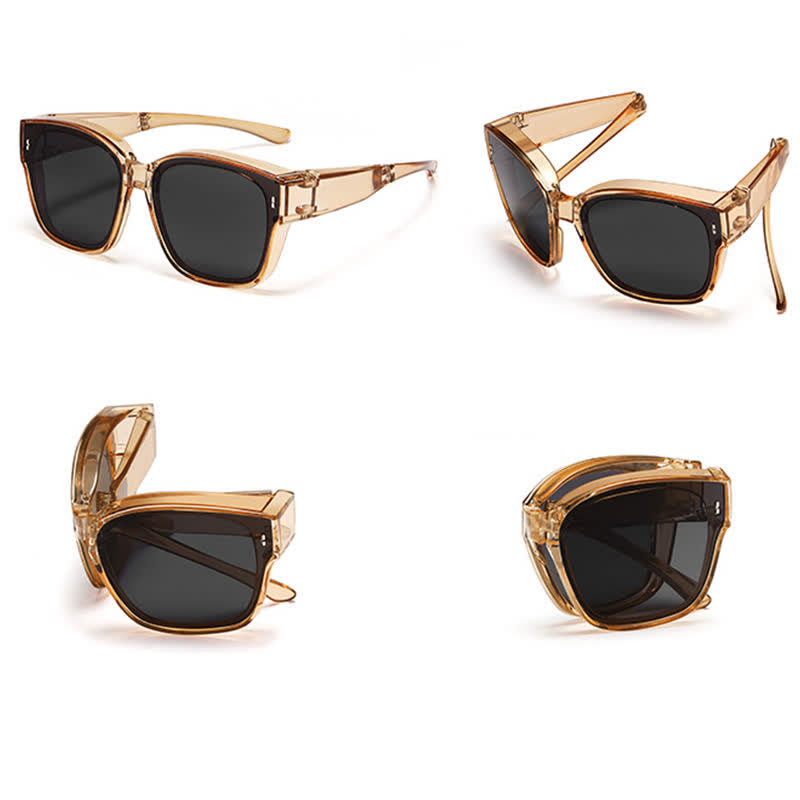 Fit Over Glasses Square Frame Foldable Sunglasses for Women Men