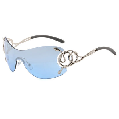 Snake Design Temples One-piece Rimless Y2K Sunglasses