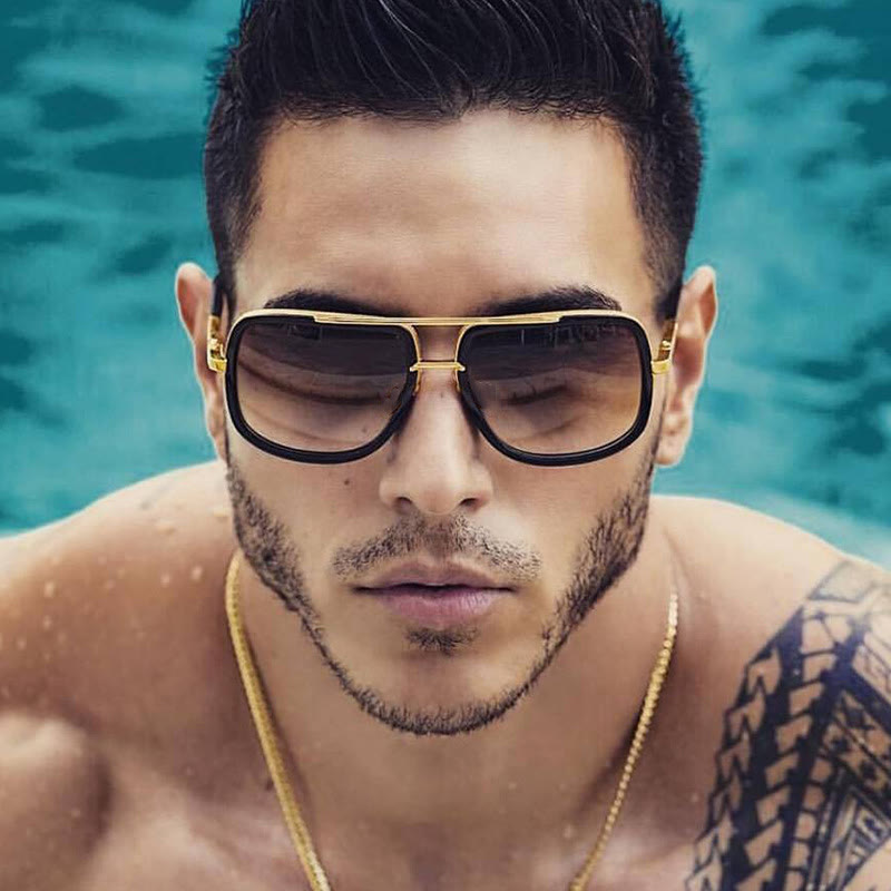 Aviator Double Bridges Frame Brown Ombre Tinted Sunglasses