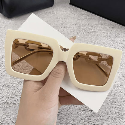 Square Oversized Frame Chain Temples Hipster Sunglasses