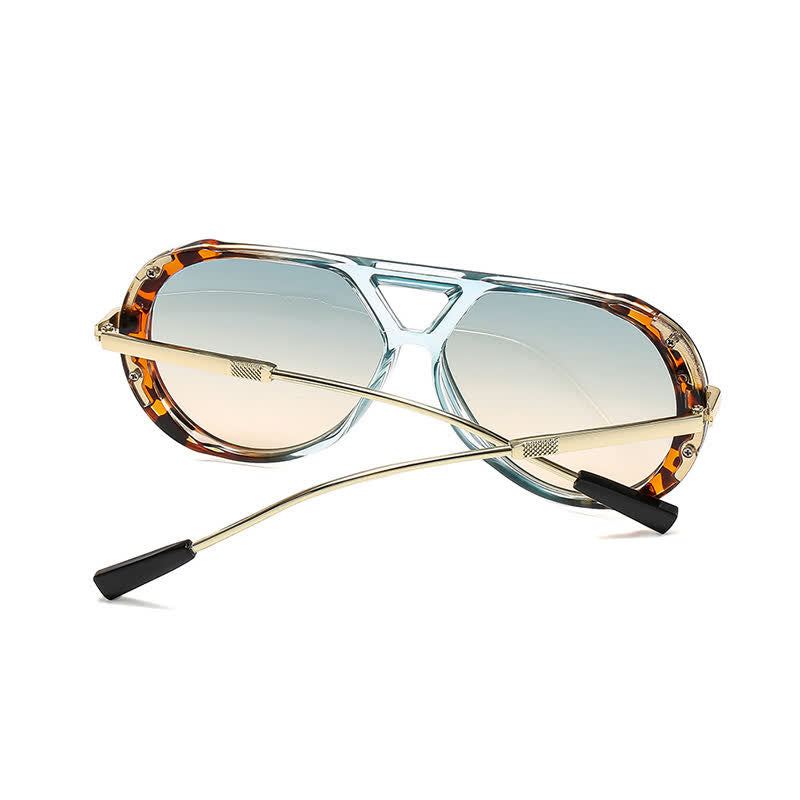 Double Bridges Tortoiseshell Oval Frame Sunglasses