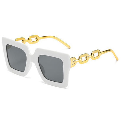 Square Oversized Frame Chain Temples Hipster Sunglasses