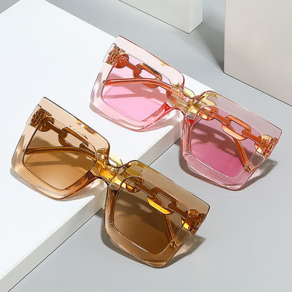 Square Oversized Frame Chain Temples Hipster Sunglasses