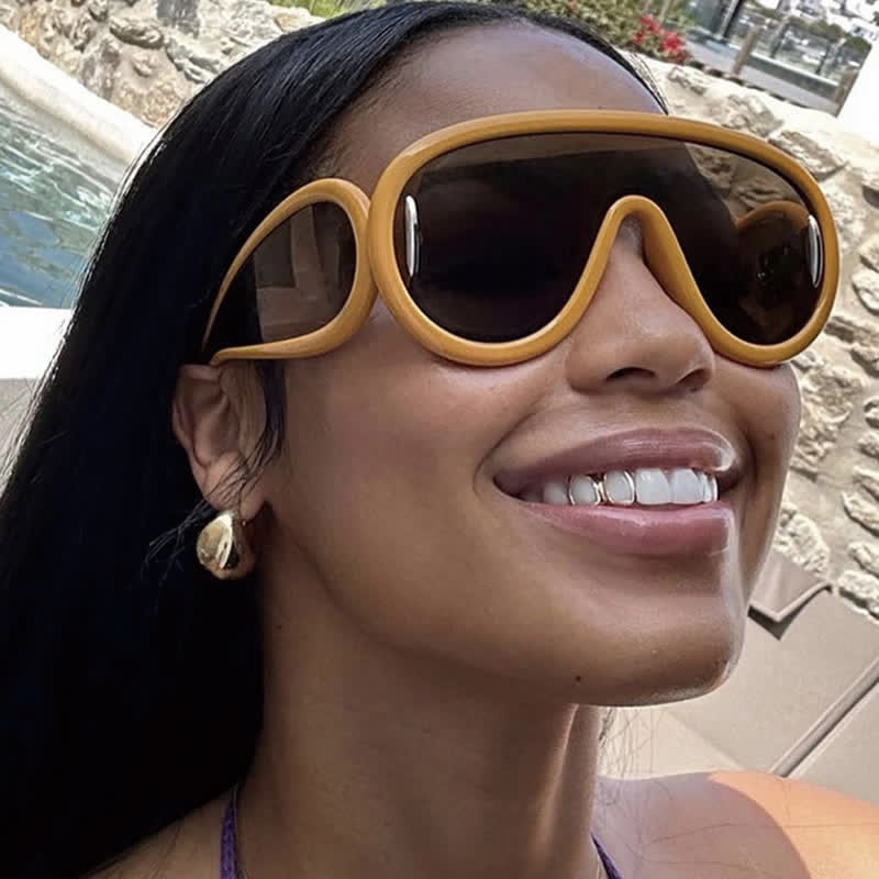 Steampunk One-piece Frame Oversized Mirrored Sunglasses