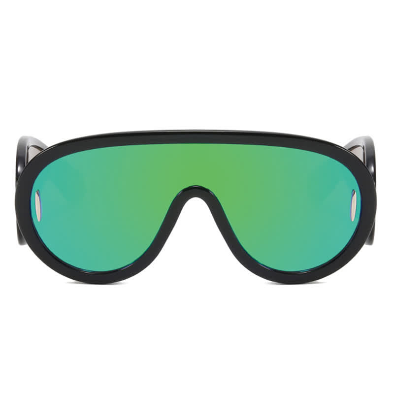 Steampunk One-piece Frame Oversized Mirrored Sunglasses