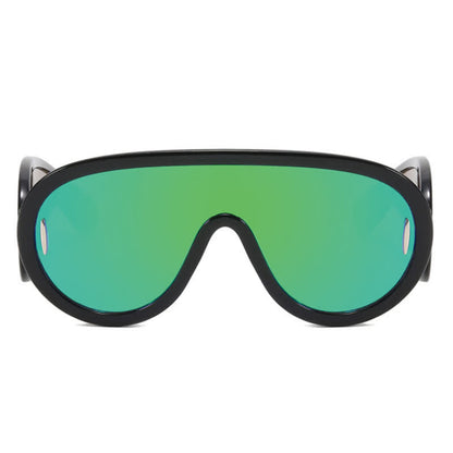 Steampunk One-piece Frame Oversized Mirrored Sunglasses