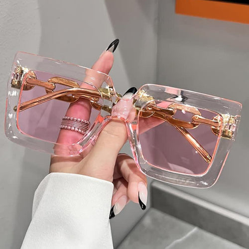 Square Oversized Frame Chain Temples Hipster Sunglasses