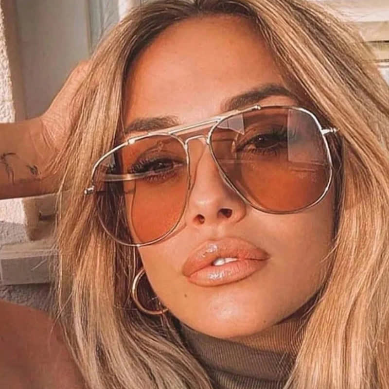 Double Bridges Oversized Frame Hipster Aviator Sunglasses