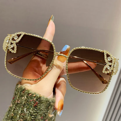 Square Frame Butterfly Decor Oversized Sunglasses