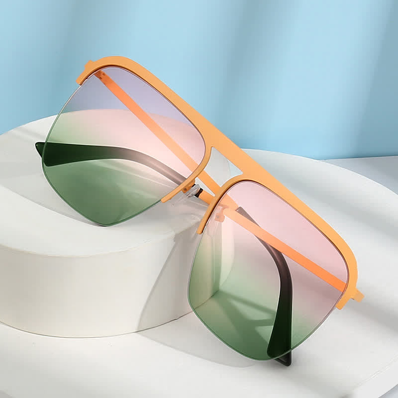 Square Frame Semi-Rimless Oversized Sunglasses