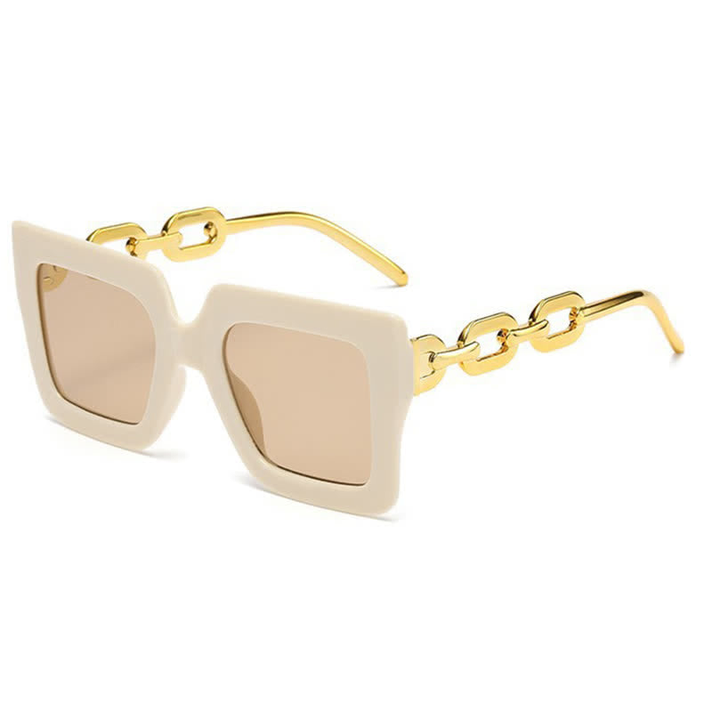 Square Oversized Frame Chain Temples Hipster Sunglasses