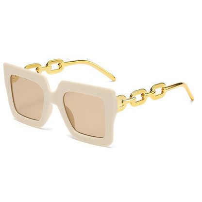 Square Oversized Frame Chain Temples Hipster Sunglasses