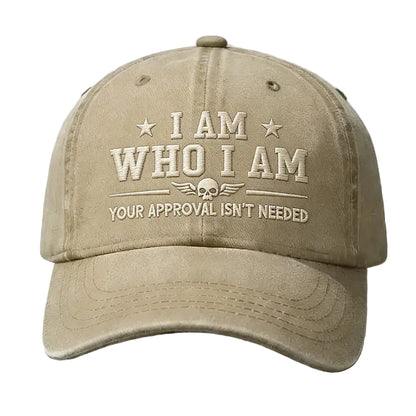 Vintage Washed Cap – "I Am Who I Am" Skull Wing Embroidery