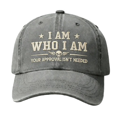 Vintage Washed Cap – "I Am Who I Am" Skull Wing Embroidery
