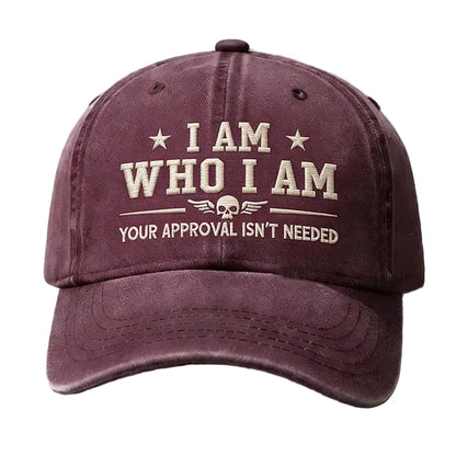 Vintage Washed Cap – "I Am Who I Am" Skull Wing Embroidery