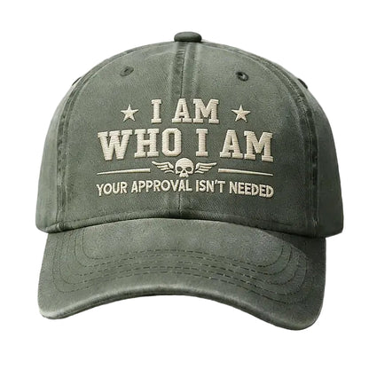 Vintage Washed Cap – "I Am Who I Am" Skull Wing Embroidery
