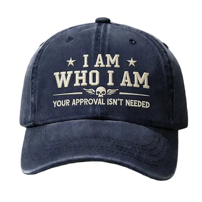 Vintage Washed Cap – "I Am Who I Am" Skull Wing Embroidery