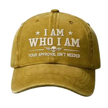 Vintage Washed Cap – "I Am Who I Am" Skull Wing Embroidery