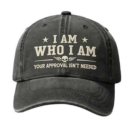 Vintage Washed Cap – "I Am Who I Am" Skull Wing Embroidery