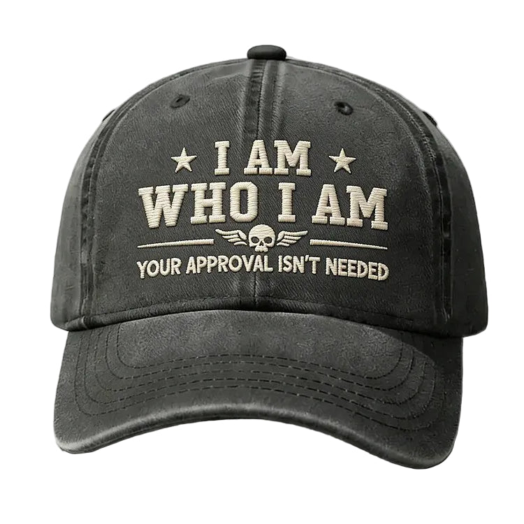 Vintage Washed Cap – "I Am Who I Am" Skull Wing Embroidery