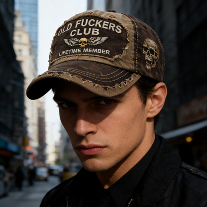 Vintage Distressed Biker Cap – Skull Wing Old Crew Pride Hat