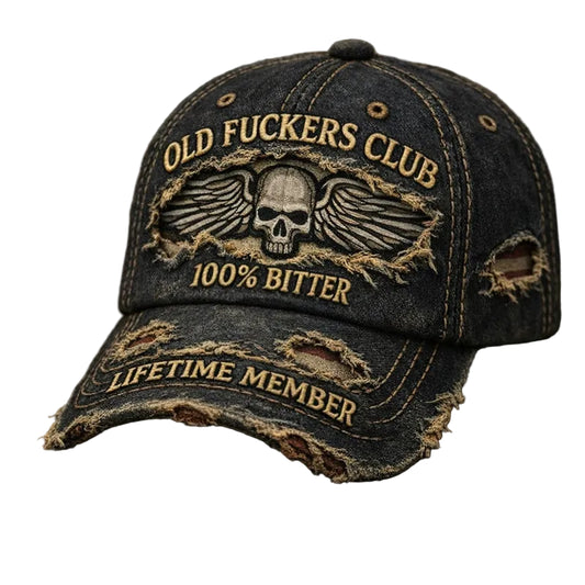Vintage Distressed Denim Cap – Classic Skull Wing Statement Hat