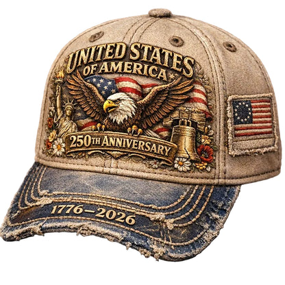 Vintage Distressed Baseball Cap – US 250th Anniversary Patriotic Icon Hat