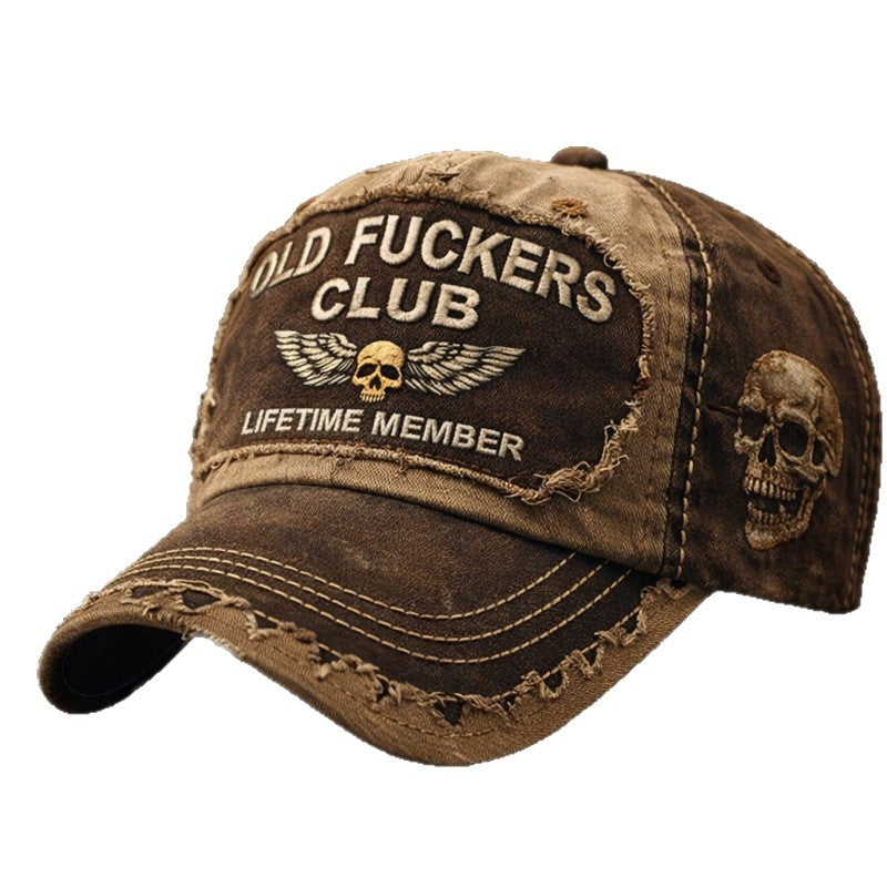 Vintage Distressed Biker Cap – Skull Wing Old Crew Pride Hat