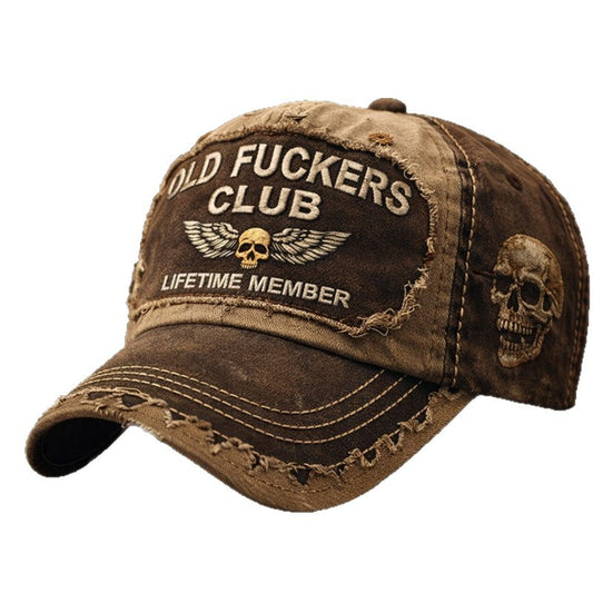 Vintage Distressed Biker Cap – Skull Wing Old Crew Pride Hat