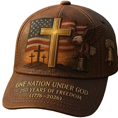 Vintage Distressed Cap – One Nation Under God Cross & Flag Hat