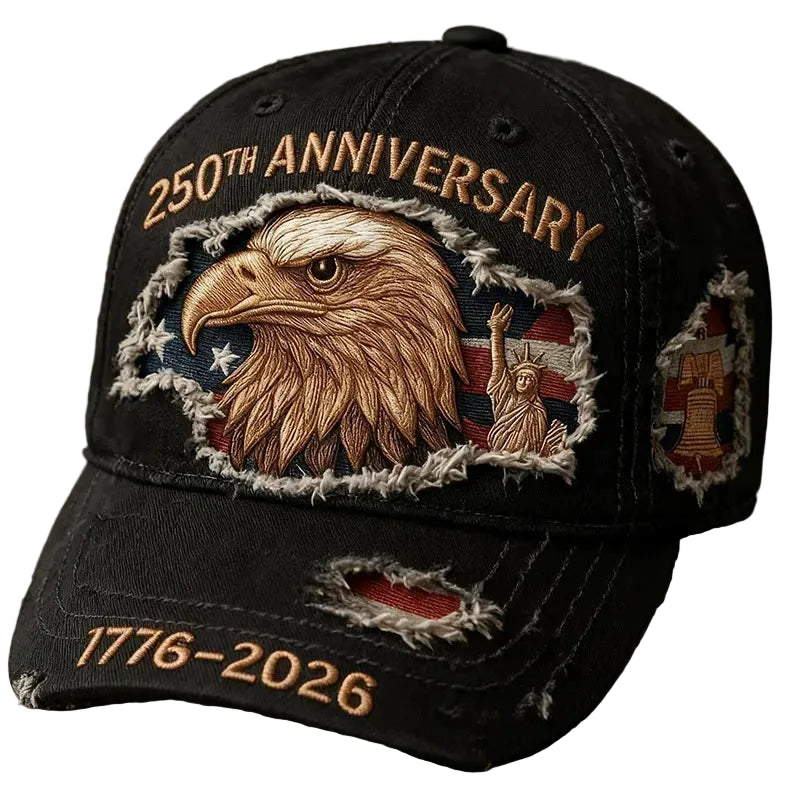 US 250th Anniversary Eagle Trucker Hat – Retro Washed Denim Patriotic Cap
