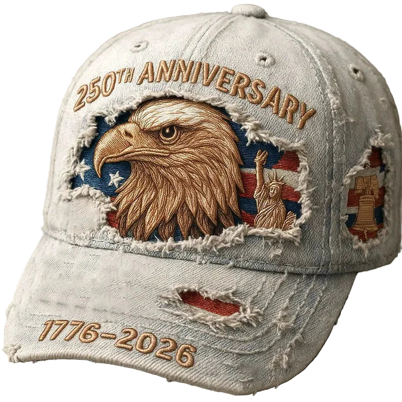 US 250th Anniversary Eagle Trucker Hat – Retro Washed Denim Patriotic Cap