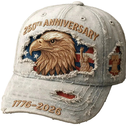 US 250th Anniversary Eagle Trucker Hat – Retro Washed Denim Patriotic Cap