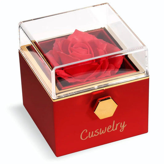 Custom Name Preserved Rose Jewelry Box with Interlocking Heart Necklace - Rotatable Gift Set