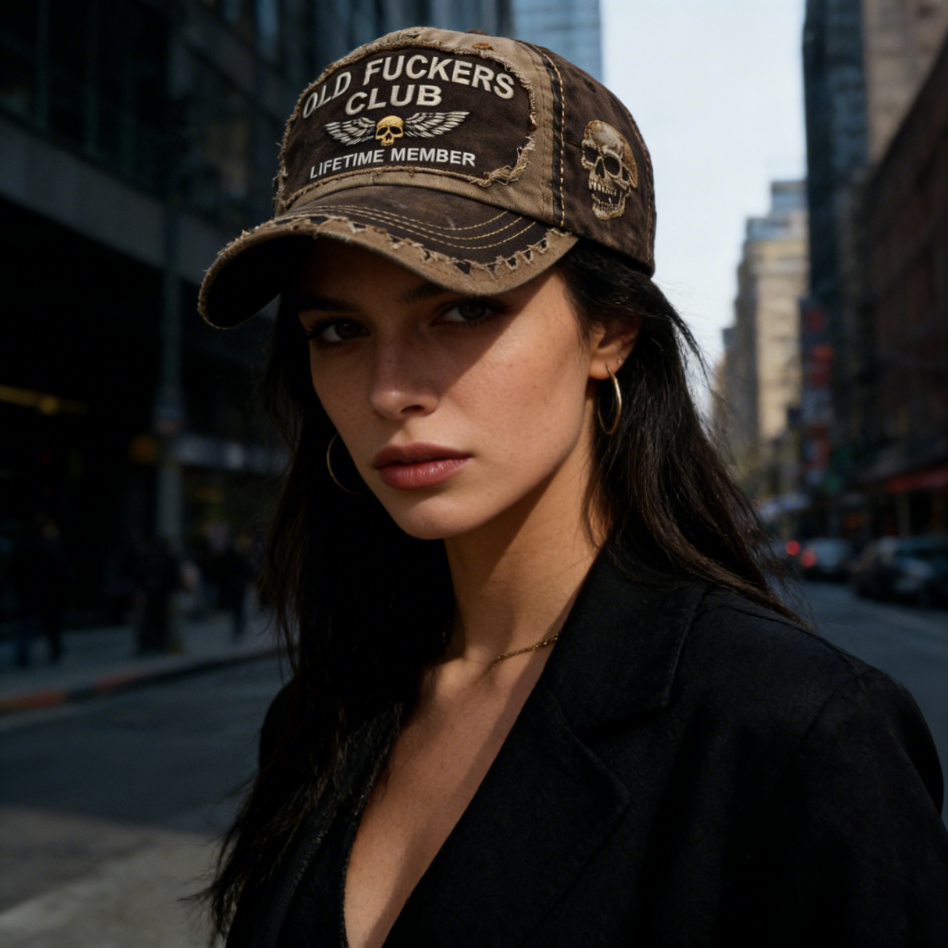 Vintage Distressed Biker Cap – Skull Wing Old Crew Pride Hat