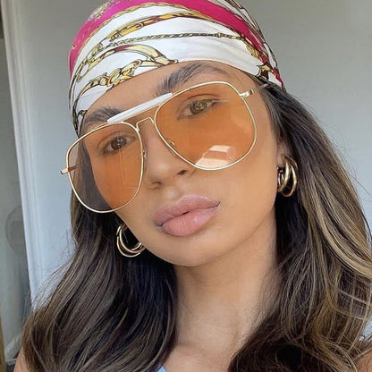 Double Bridges Oversized Frame Hipster Aviator Sunglasses