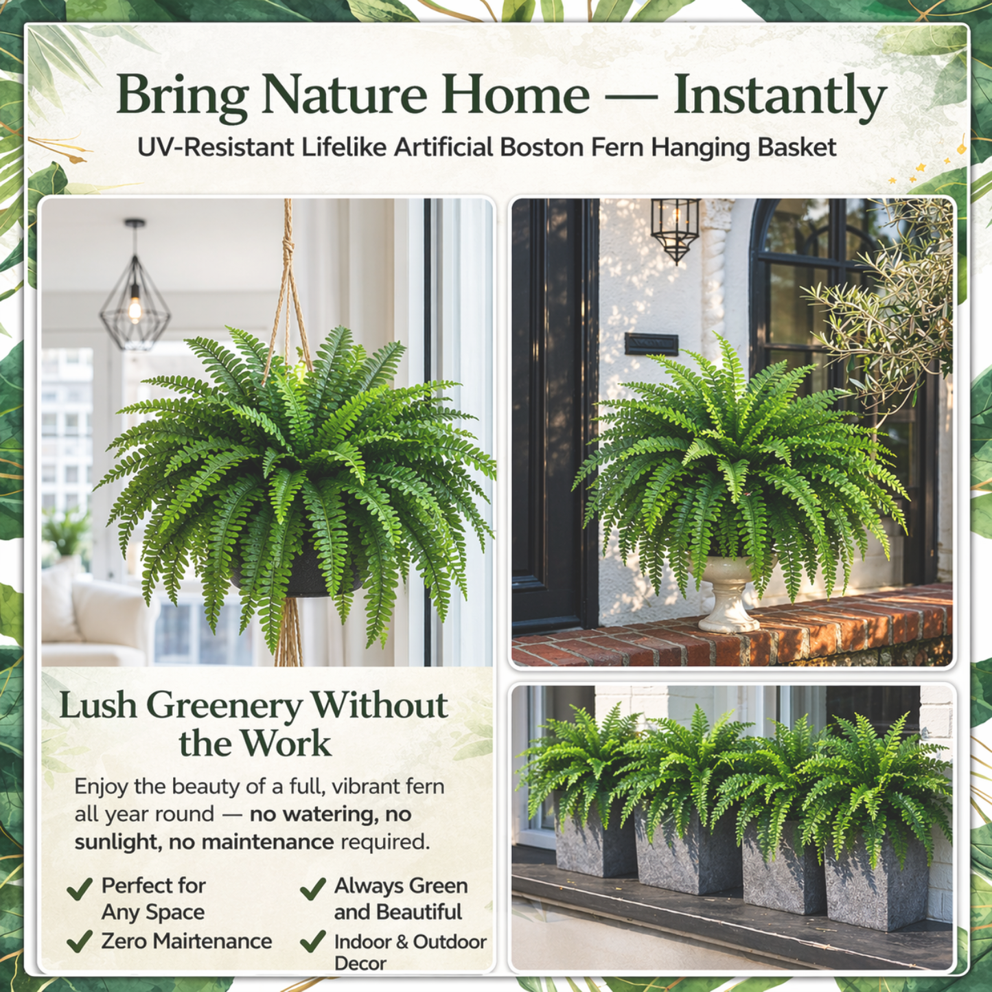 🔥 $9.96 On Sale Only Today 🌱 UV-Resistant Lifelike Artificial Boston Fern